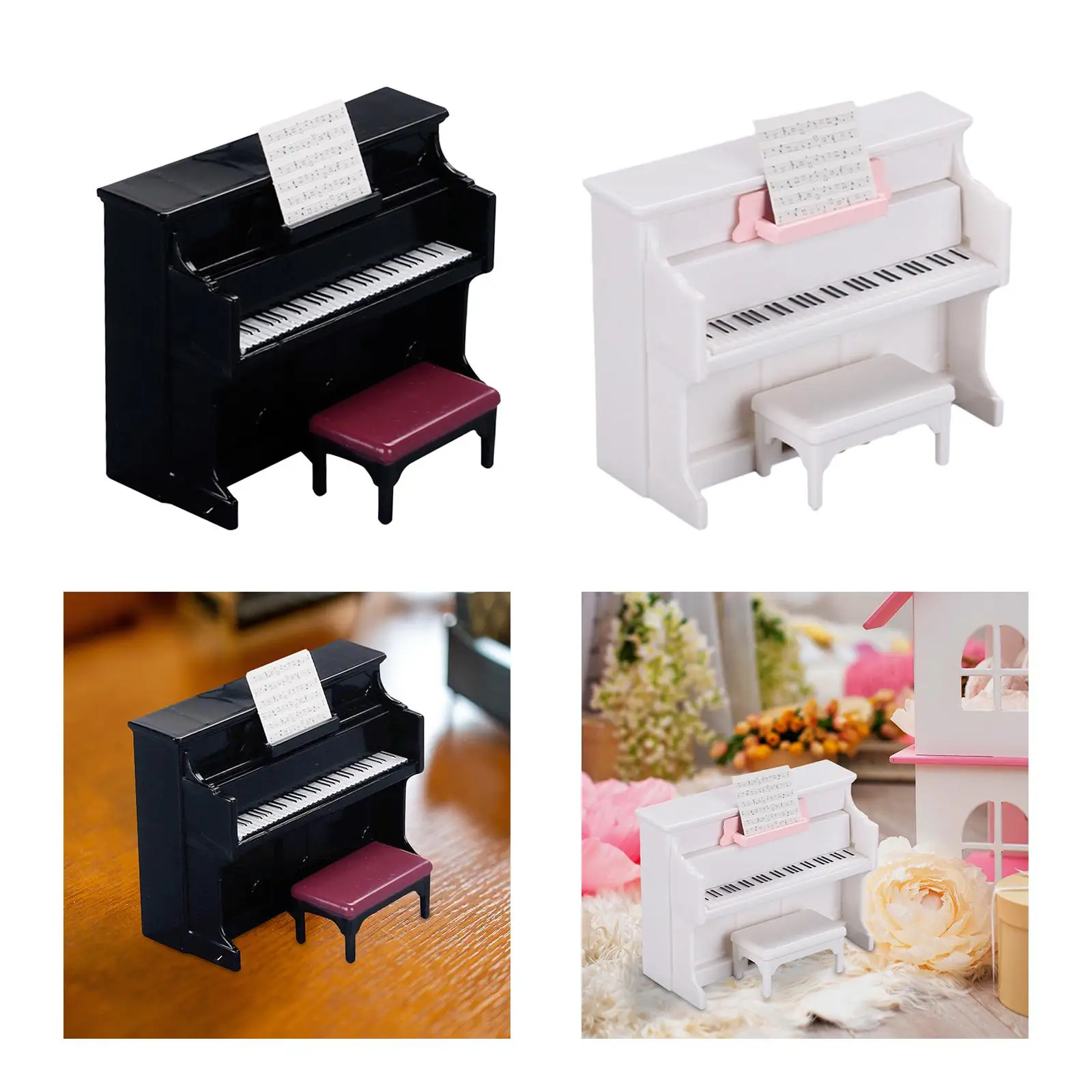 Piano para casa de muñecas con taburete, instrumento Musical 1:12, Mini casa de muñecas en miniatura