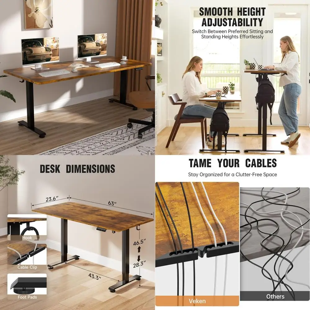 مكتب كهربائي قابل للتعديل بارتفاع 63 بوصة، الجلوس على سطح المكتب الخشبي، طاولة كمبيوتر المكتب المنزلي للكمبيوتر الشخصي، محطة عمل مريحة