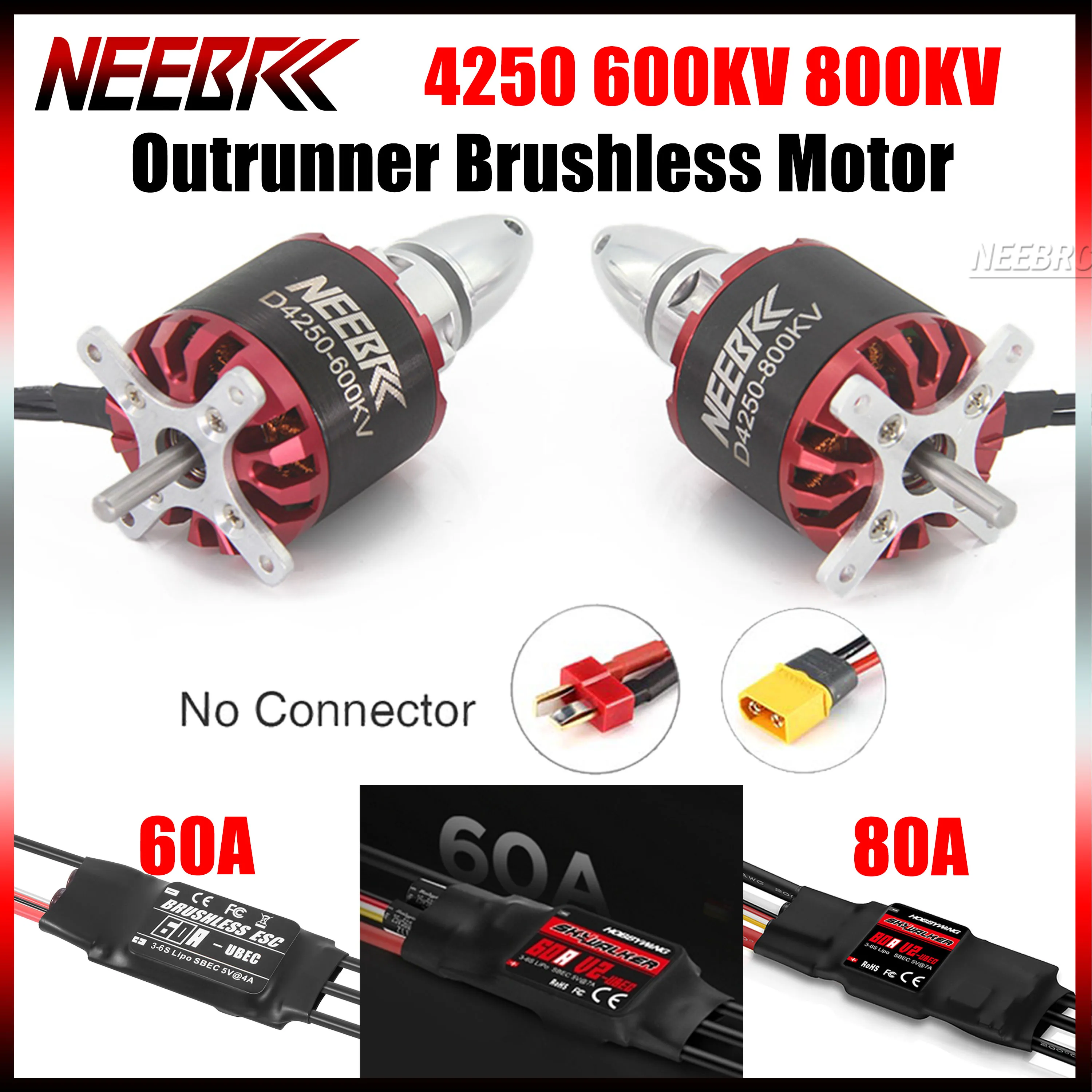 

4250 600KV 800KV Brushless Motor 3-7S w 60A 80A ESC Speed Controller for RC FPV Fixed-Wing Racing Drone Aircraft Multicopter ESC