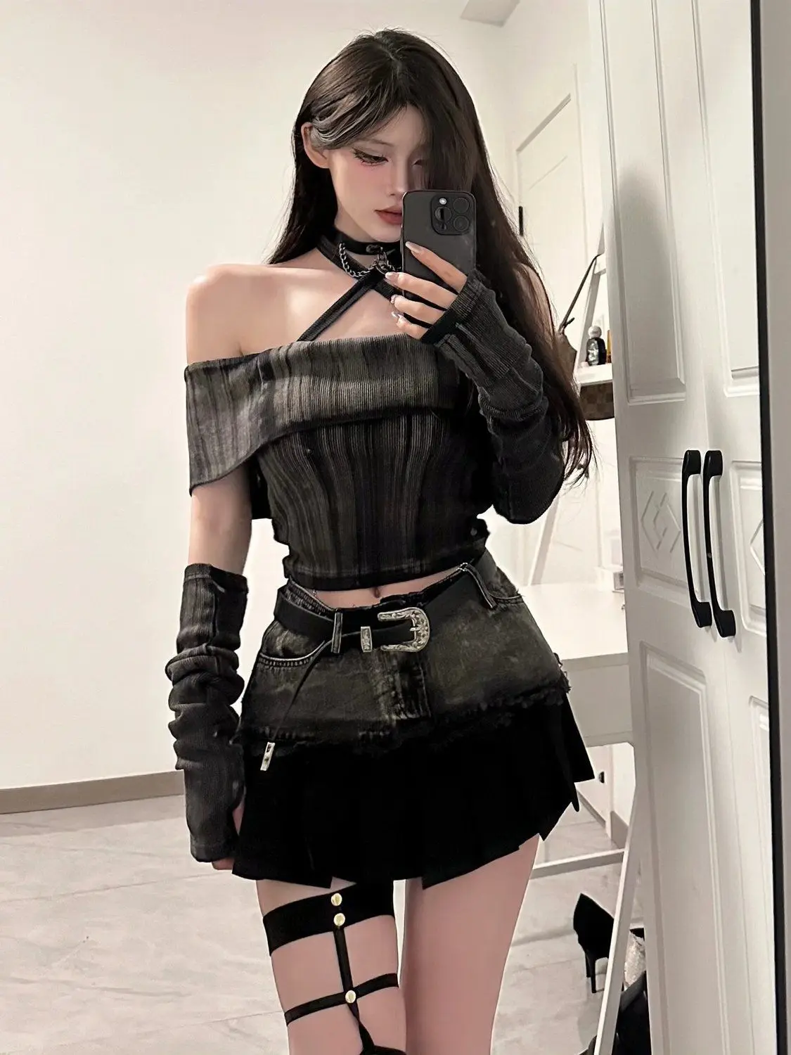 Autumn Sexy Y2k New 3 Piece Set Women Y2k Strape Top + Pleated Skirt Female Japan Fashion Slim Desinger Retro Kawaii Set 2024