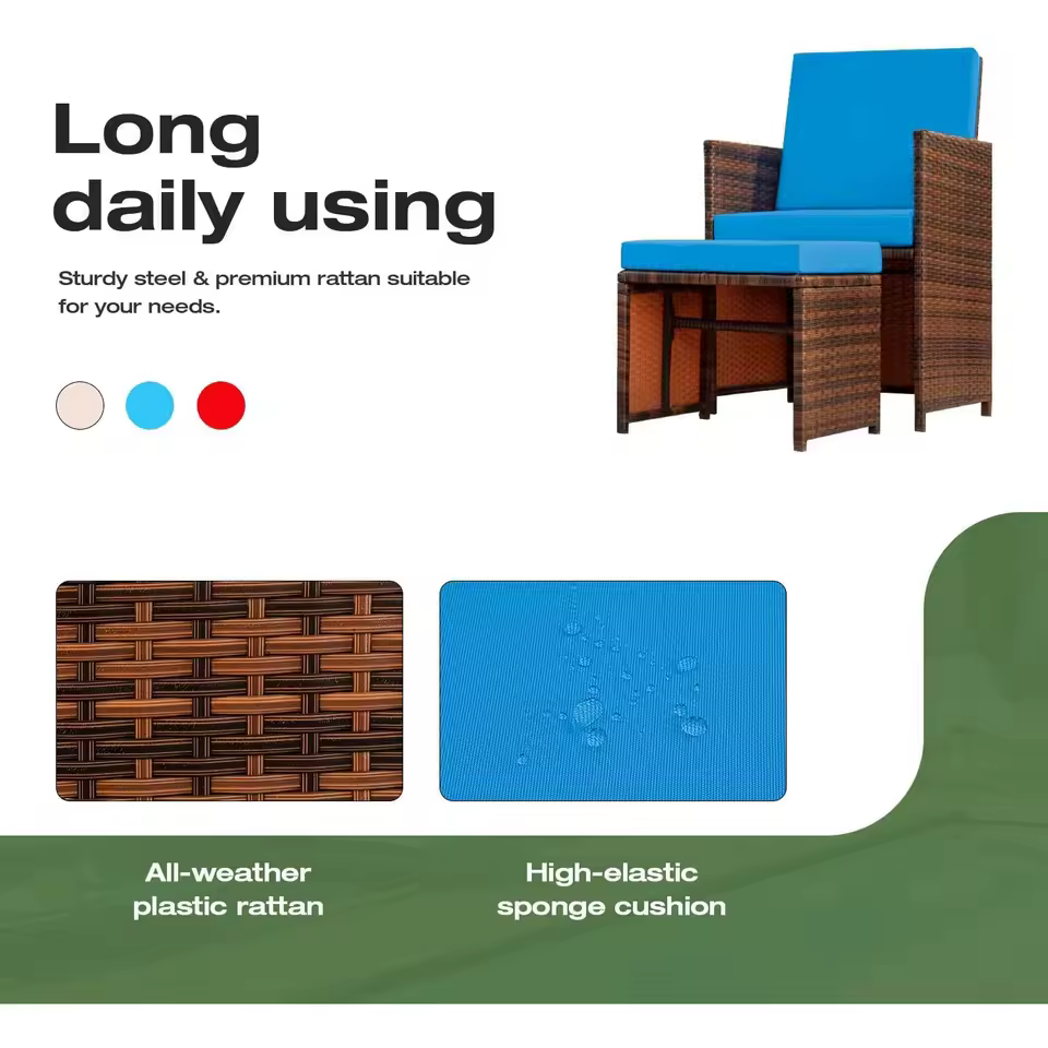 4 Pieces Patio Wicker Furniture Set Outdoor Patio Chairs with Ottomans All Weather Cushioned Chairs Balcony Porch Furniture - AliExpress 