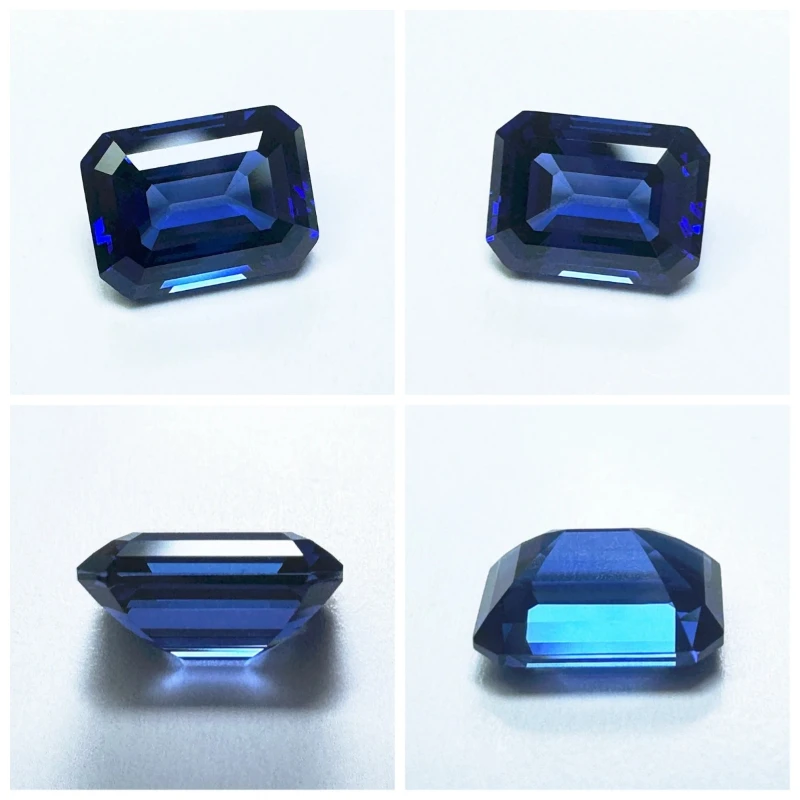 Lab Grown Sapphire Royal Blue Color Emerald Cut Gemstone for Charms DIY Ring Necklace Earrings Materials Selectable Certificate
