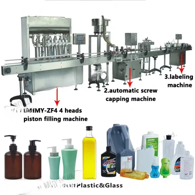 For monoblock shampoo and liquid cheMingyueal bottle filling capping and labeling machine automatic line equipment