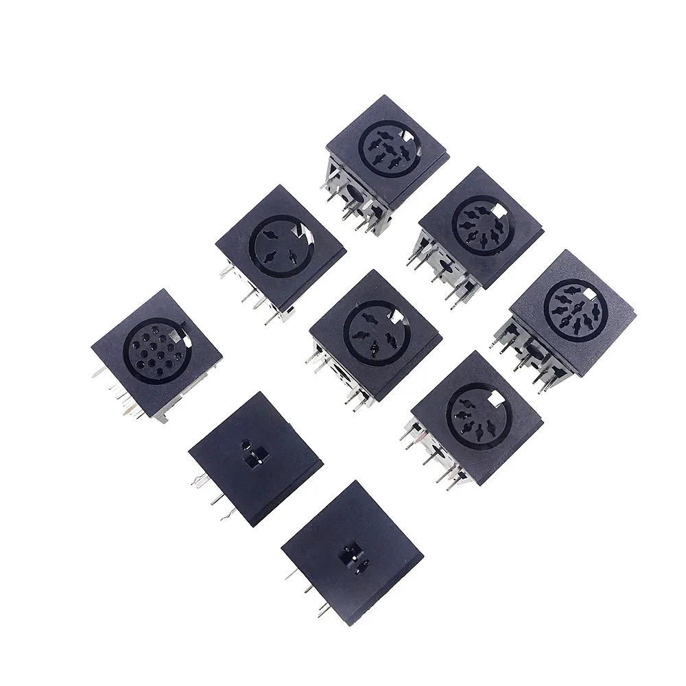 100 Pcs Din Connector 2 3 4 5 6 7 8 13 Position Receptacle Circular Female Right Angle PCB Solder Sockets Tin Power Contact