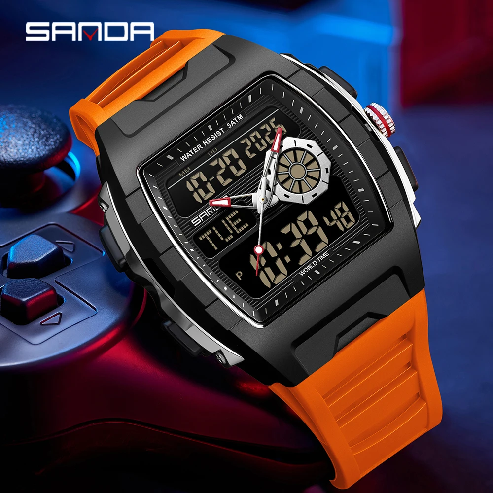 Reloj de pulsera militar Digital deportivo SANDA 3397 para hombre, cronómetro con alarma, luz, pantalla de doble horario, reloj resistente al agua para hombre