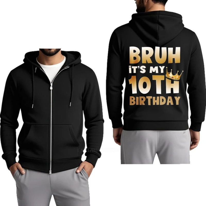 Treino primavera com capuz bruh é meu 10o aniversário para ela plus size com capuz jaqueta com zíper moletom elegante outono primavera