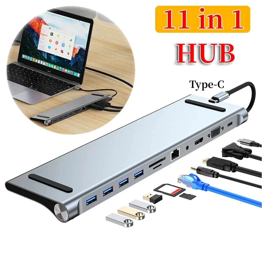 11 في 1 USB C Hub شاشة ثلاثية مع 4K HDMI متوافقة مع VGA Ethernet USB C Dock لـ MacBook Pro/Air Dell HP Surface لـ ASUS #2