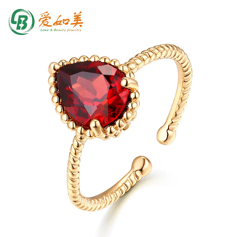 

18K Gold PT950 Platinum Silver Plated 7-layer Gold Light Luxury Silver Decoration Retro Elegant Garnet Ring for Girls