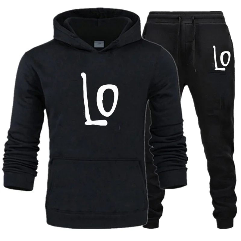 Completo da coppia Felpe con cappuccio a maniche lunghe primaverili Set Felpa con cappuccio stampata AMORE unisex e pantaloni sportivi Completi pullover per coppia