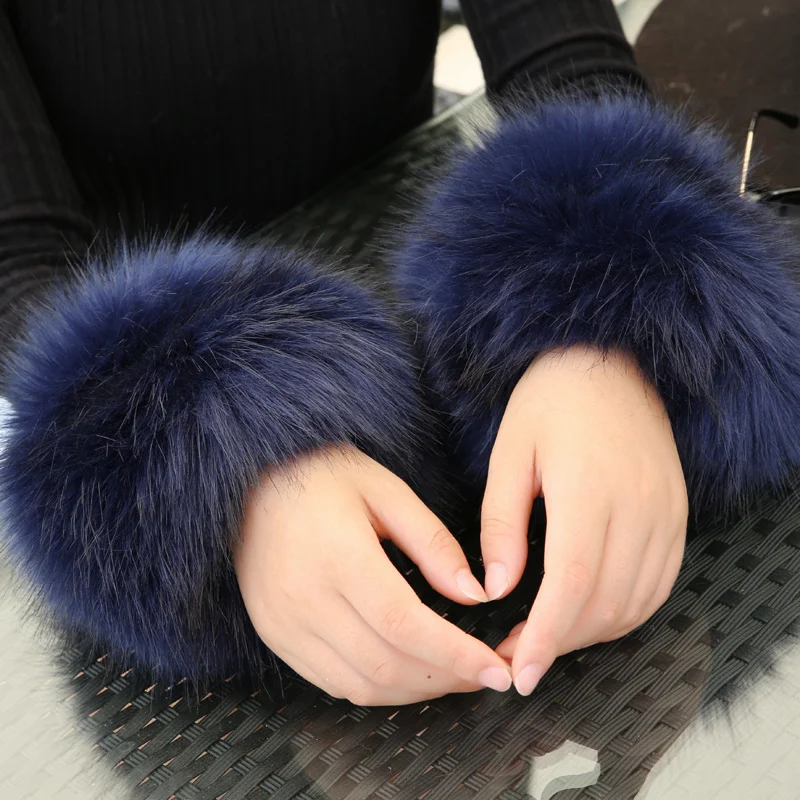 Winter Fur Sleeves Luxury Fake Fur Cuffs Female Jackets Cuffs Arm Warmer Fur Hand Ring Wrist Warmer Fur Bracelet Oversleeve