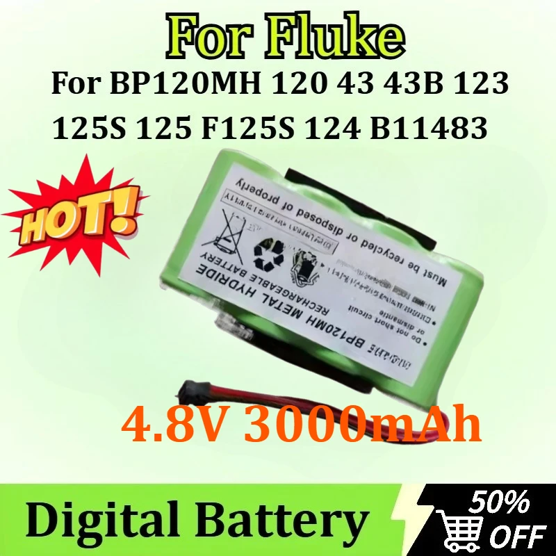 

4.8V 3000mAh Battery for Fluke 43 43B Power Quality Analyzers 123 125S 125 F125S 124 for Fluke BP120MH B11483 Scopemeter 120