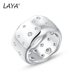 LAYA Irregular Handmade Wide Ring For Women Men Creative Geometric 100% 925 Sterling Silver Finger Fine Jewelry 2022 Trend