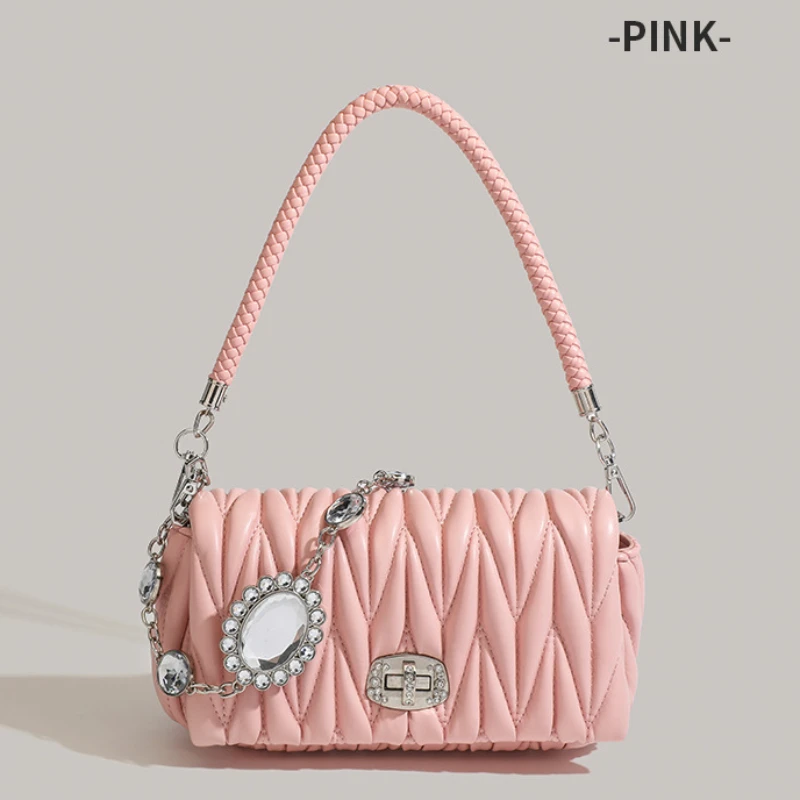 Women Handbags Summer New Temperament Fashion Diamond Chain Fairy Bag Single Shoulder Crossbody Armpit Bag Fold Small Bag