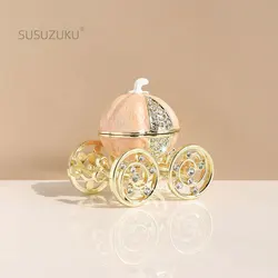 Hand Painted Enameled Cinderella Pumpkin Carriage Decorative Hinged Jewelry Trinket Box Unique Gift for Family