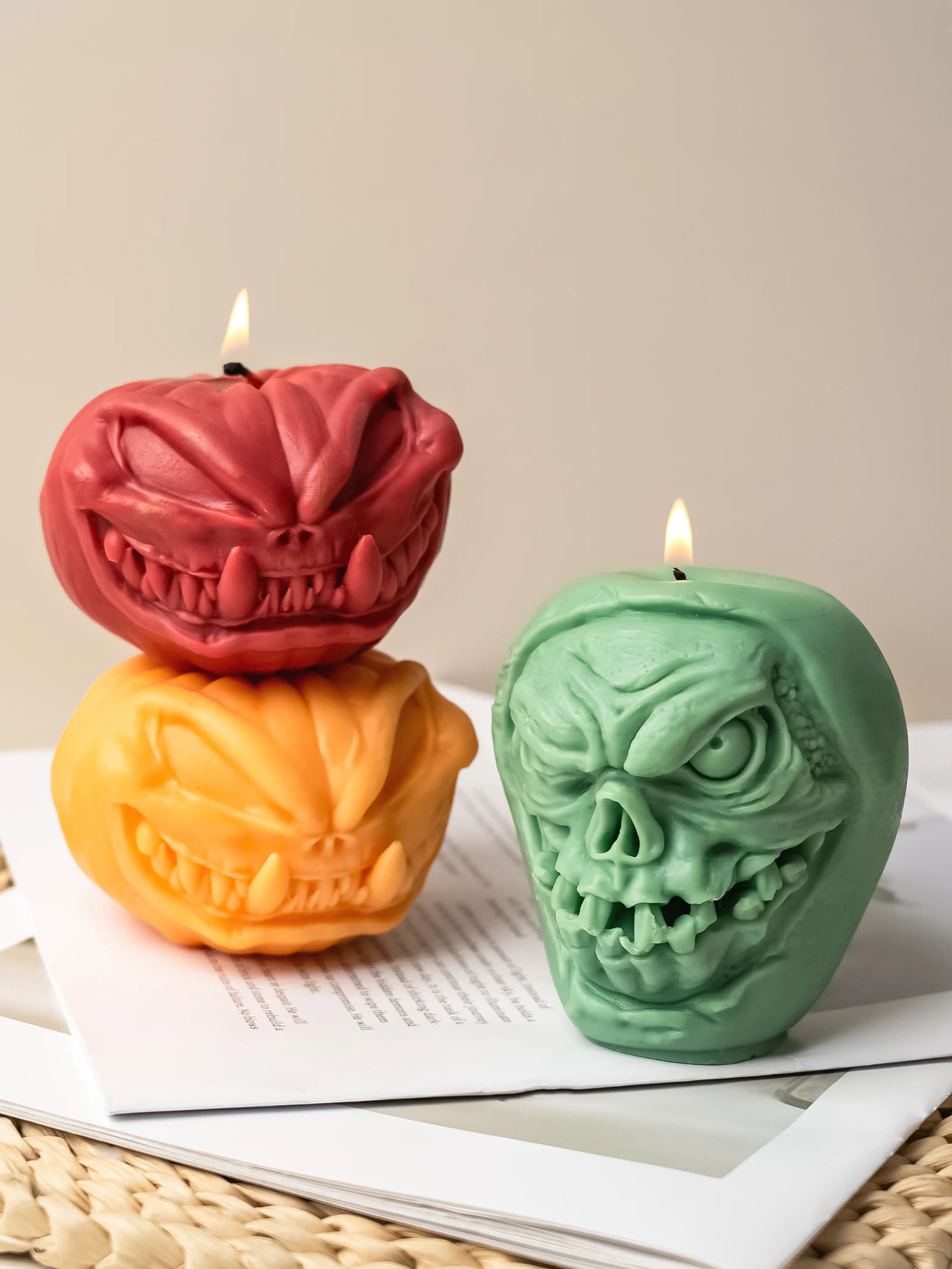 Halloween Skull Pumpkin Silicone Molds Apple Monster Candle Making Supplies Terror Pumpkin Face Plaster Resin Mold Party Decor