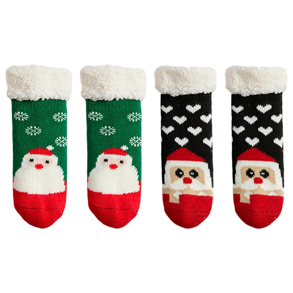 

2Pairs Non-Slip Baby Socks Thickened Warm Christmas Pattern Anti-Skid Floor Socks Toddler Kids Indoor Safety Sock