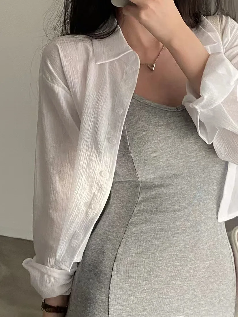 White Chiffon Short Sleeve Shirt Thin Summer New Style with Halter Skirt Outer Sun Protection Cardigan Coat for Small Stature...