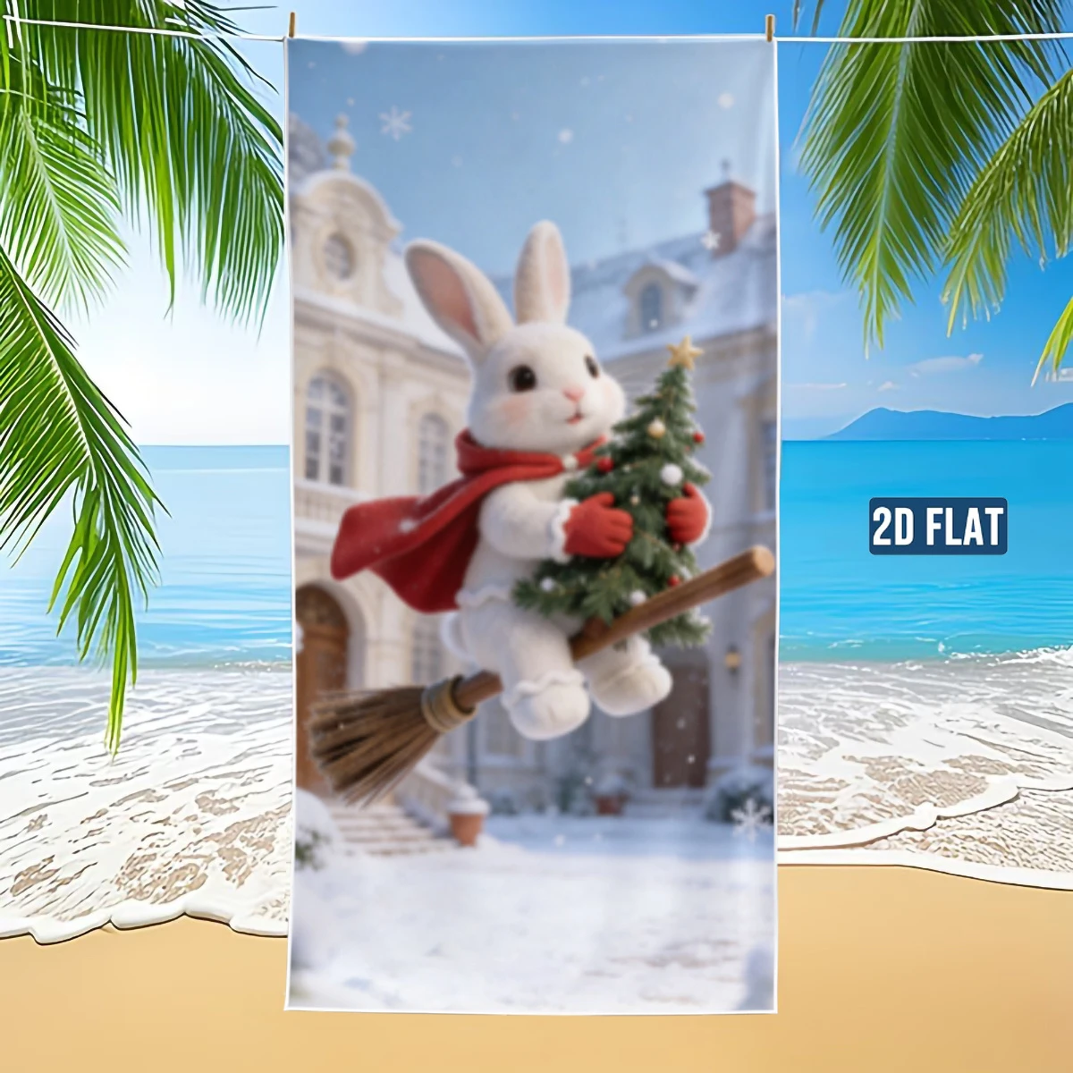 Winter Snow Scene Rabbit Christmas Tree Pattern Beach Towel Soft Multi-purpose Towel for Beach Swimming Camping Yoga Bathroom Us
