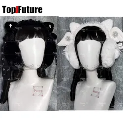 고딕 로리타 귀마개, 천사 날개 고양이 귀 모피 귀마개, 귀 워머, 고딕 스팀펑크 귀 보호, 사이클링 이어백