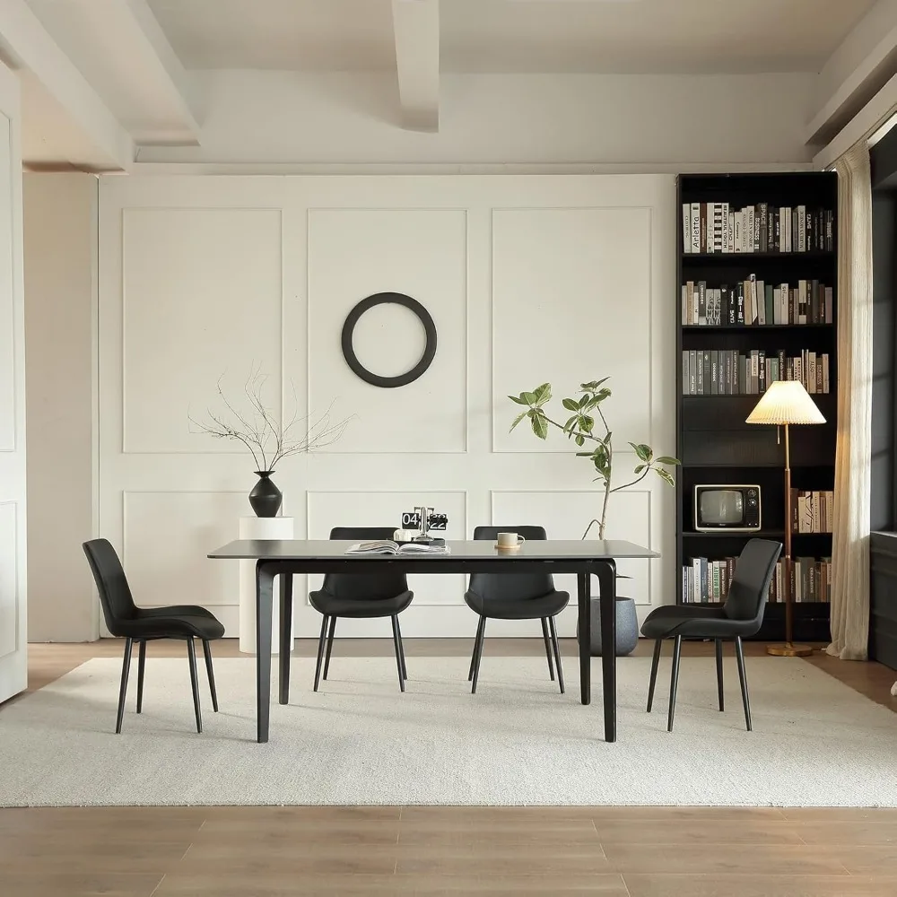 كراسي تناول الطعام باللون الأسود، كرسي مطبخ حديث منجد من الجلد الصناعي في منتصف القرن، كراسي مريحة لغرفة الطعام بإطار معدني #2