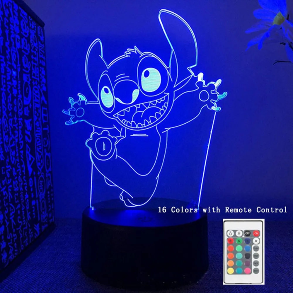 Stitch Night Light 3D Lamp16 Colors with Remote Control Room Decor Valentine\'s Day Anniversary Birthday Present Christmas Gifts