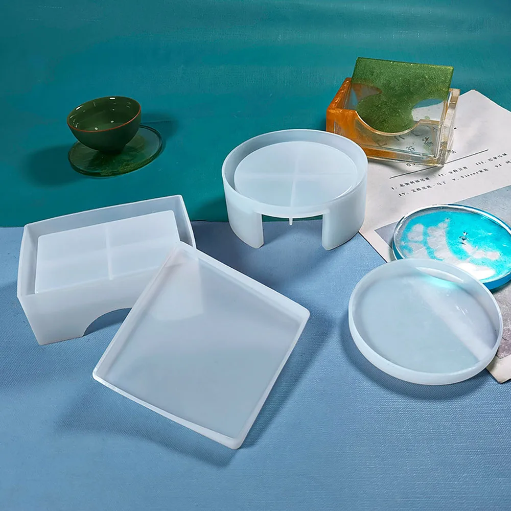 

DIY Crystal Epoxy Resin Mold Square Coaster With Coaster Storage Box Silicone Mirror Mold For Resin