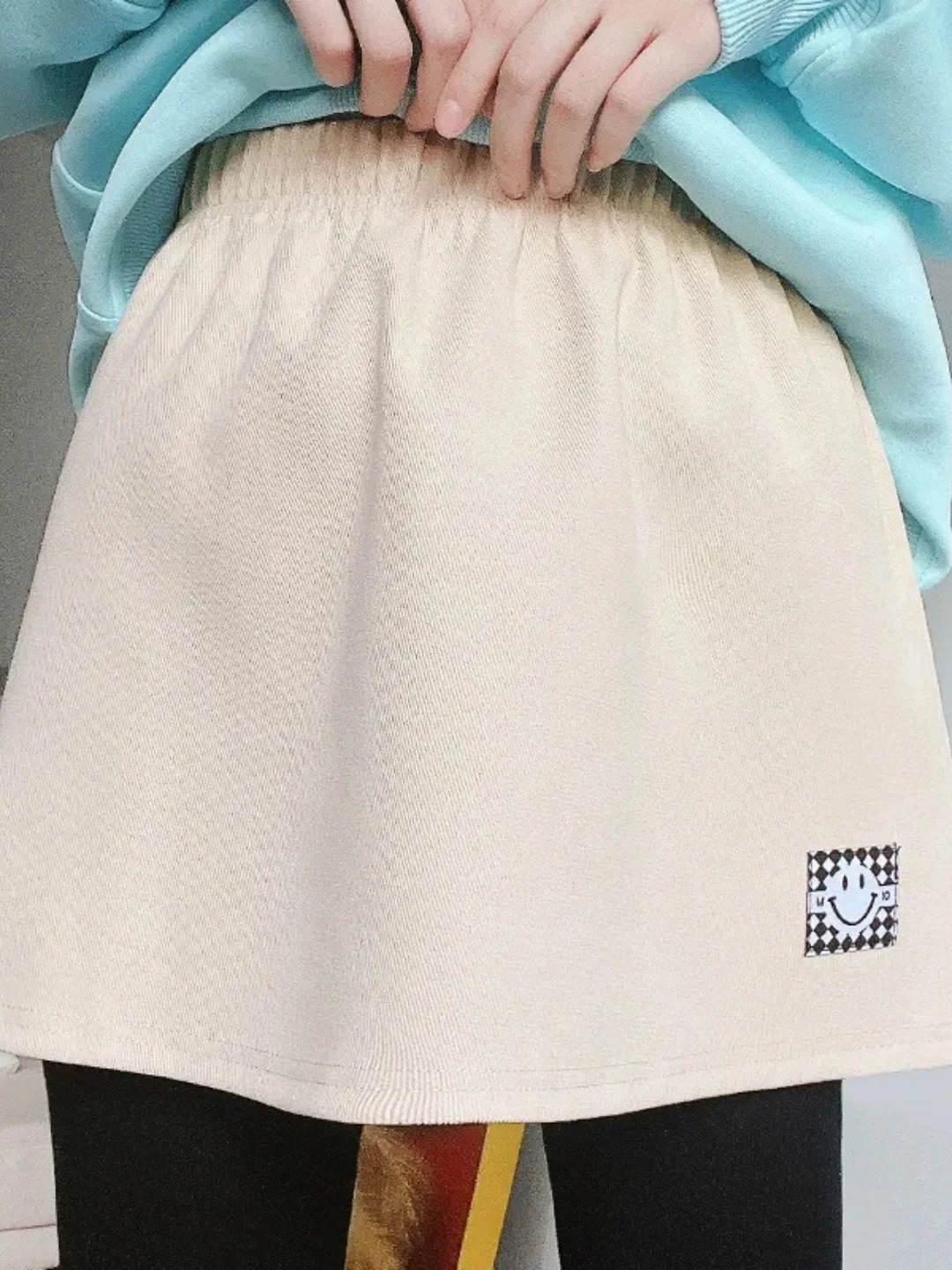 High Waist A-Line  Skirt Lazy Style Patchwork Slimming Butt Covering Smiling Face Patch Large Size Curtain Skirt