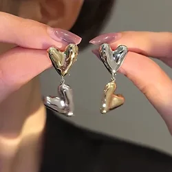 Boucles d'oreilles pendantes en métal en forme de cœur pour filles, goujon personnalisé, style européen et américain, bijoux à la mode