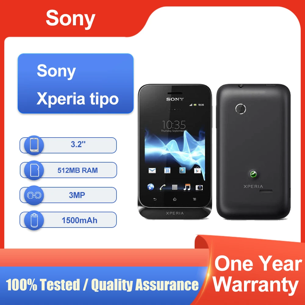 الأصلي مقفلة سوني اريكسون تيبو 3.2 "1500mAh 512MB RAM مكبر الصوت شحن سريع الهاتف المحمول في حالة جيدة