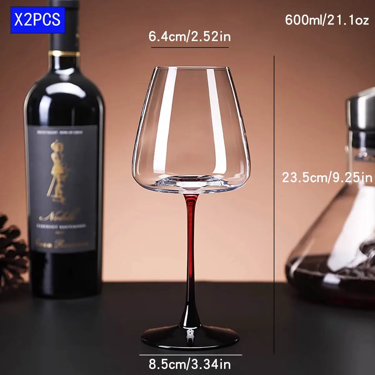 2 piece 600ml Burgundy Red Wine Glass Goblet Glass Wine Glass Big Belly Wine Glasses