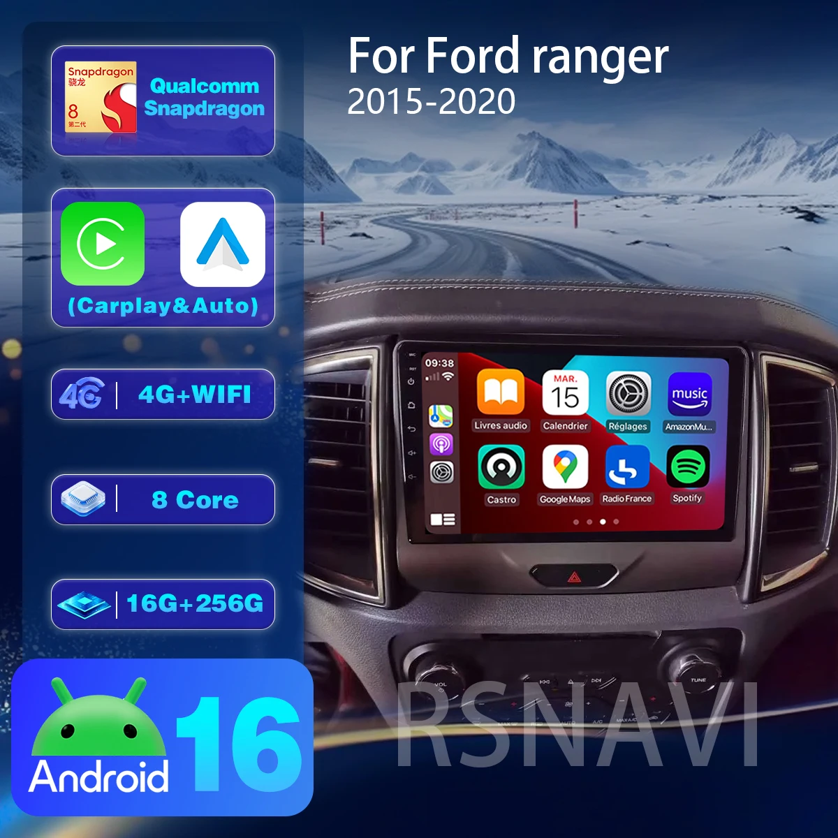 Android 16 For Ford Everest Ranger 2015 - 2018 Carplay Auto Wireless Navigation 2K Screen Car Radio Multimedia Player WiFi+4G