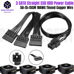 6Pin to 3x SATA Male Straight, Hard Disk Drive HDD SSD Power Cable for Corsair TX850M, TX750M, TX650M, TX550M Type 3 Modular PSU