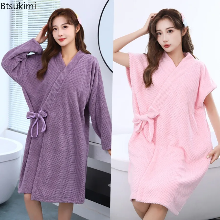 

New 2025 Autumn Winter Women's Bathrobes Soft Absorbent Thickened Bath Towels for Women Home Use Hotel Bathrobe Bathskirt Ladies
