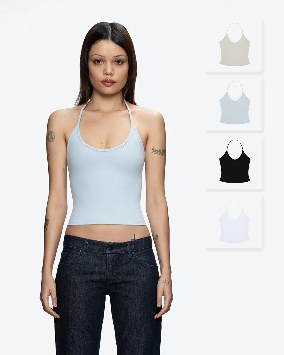 

Tank Women's Light Blue Backless U-Neck Stretch Camisole Top Thin Shoulder Straps Sports Casual Sexy Halter Vest