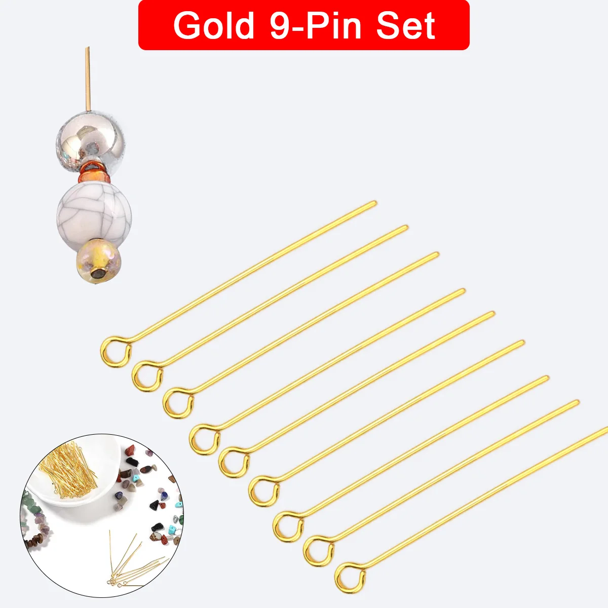 Stainless Steel Material Gold Color 9-Pin Set For Jewelry Handmade Bracelets Neckalce Pendants DIY Accessories 20-70mm 50PCS