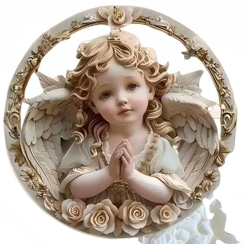 【Flower Wreath Praying Angel Silicone Baking Mold】3D Rose Circle Angel Shape Chocolate Candy Fondant Decoration Mold