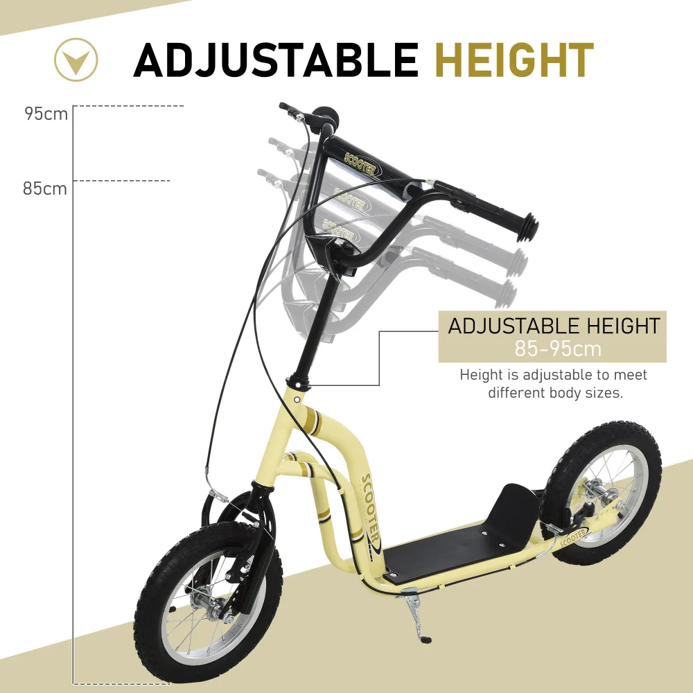 Aosom Youth Scooter Pinza anteriore e posteriore Doppi freni Ruota anteriore gonfiabile da 12 pollici Giocattolo per età 5+, Beige