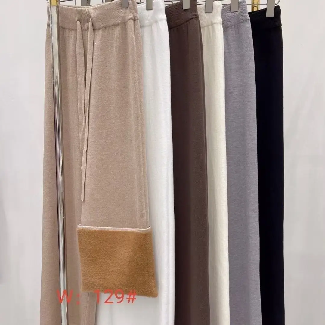 Pantaloni a gamba larga in maglia semplice moda coreana Pantaloni casual spessi da ciclomotore a vita alta autunno inverno da donna Pantaloni dritti