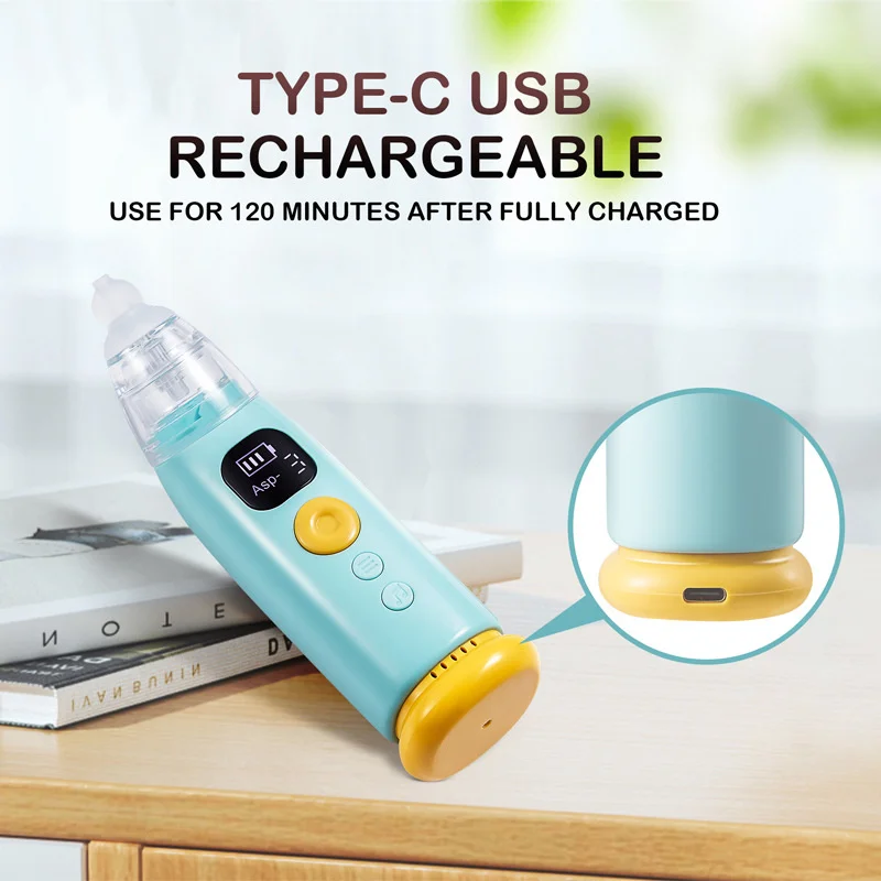 Baby Nasal Aspirator Rechargeable Electric Nose Sucker With 3 TipsInfant Booger Suction Removal Device Built in Lights Music