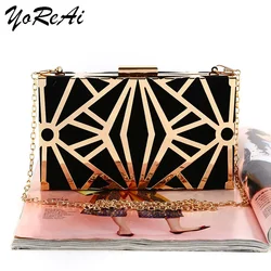 YoReAi Luxury Ladies Evening Bag Hollow Out Metal Party Pack Clutch Wedding Wallet Shoulder Bags For Women Small Handbags