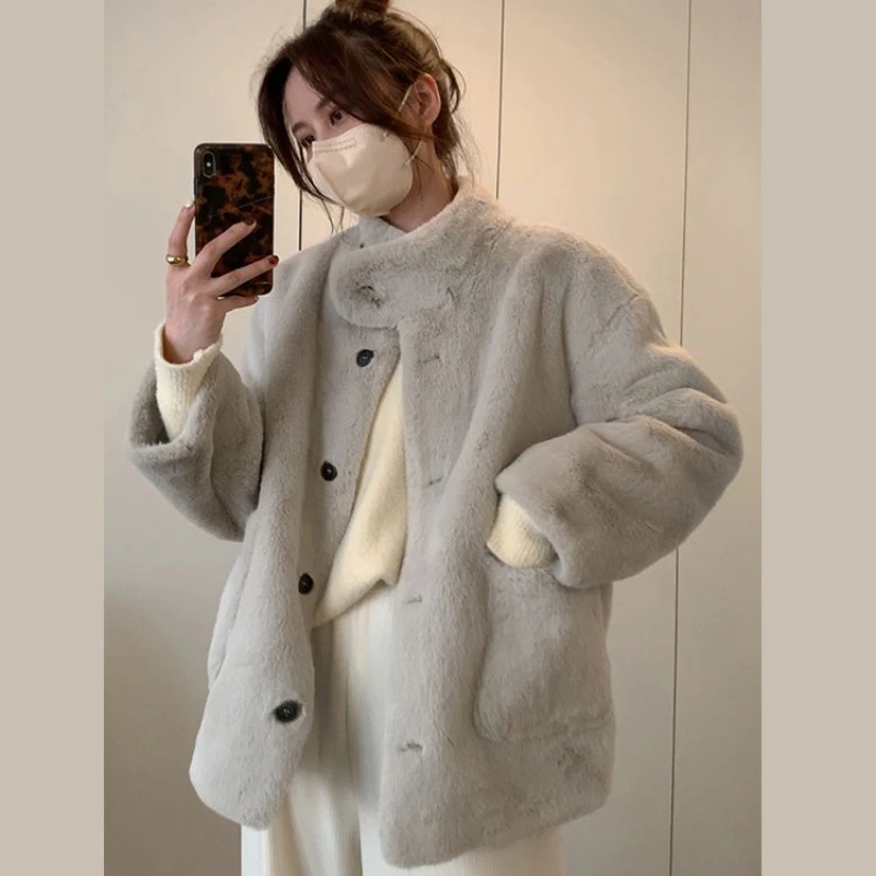 

Женские пальто из искусственного норкового меха, короткие куртки на пуговицах, пальто с v-образным вырезом, женская одежда, утепленный теплый стиль, новинка, зима