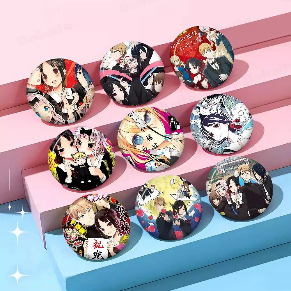 Anime K-Kaguya-Sama Liebe Ist Krieg Runde Taste Pins Slogan Kreative Broschen Rucksack Kleidung Dekoration Mode Schmuck geschenke