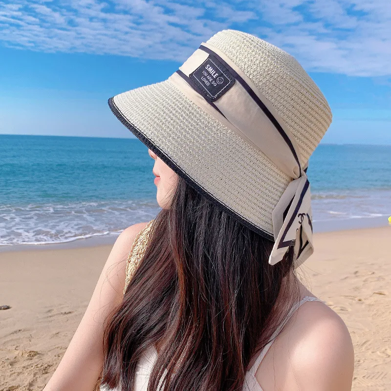 Ladies hat outdoor sunscreen sun hat beach hat large brim floppy straw hat sun hat suitable for summer travel wear