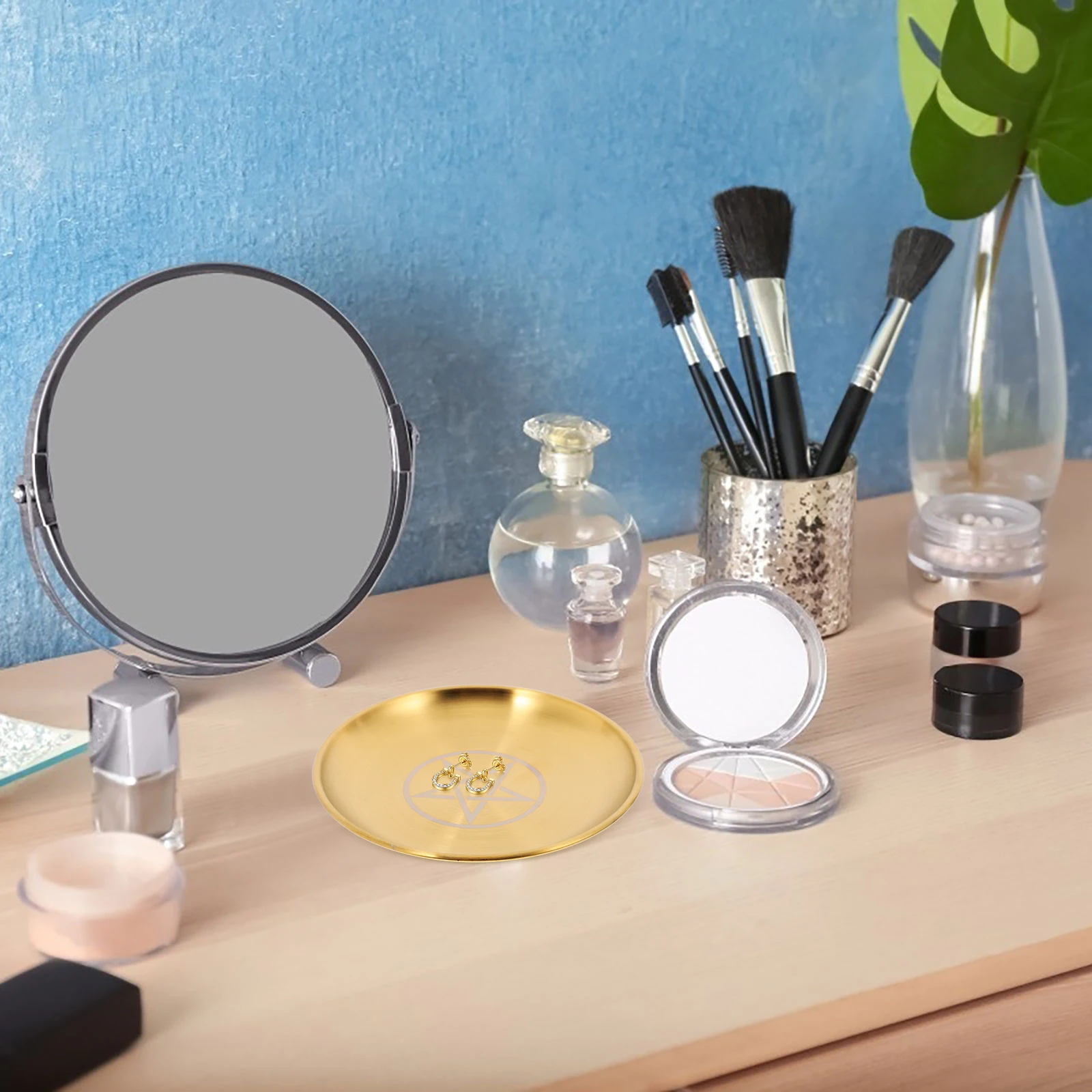 

Pentacle Gold Altar Tray Iron Metal Decorative Jewelry Key Ring Trinket Holder Bowl Dish for Home Ritual Ceremony Sacrifice