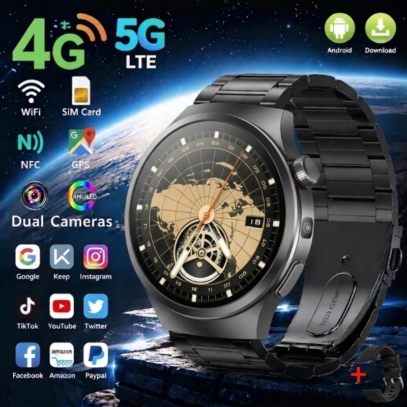 VP30 New 4G SIM Smart Watch Android OS Download Apps 1.75" AMOLED Screen 500W Side‑mount Camera WIFI 1100mAh Battery Men Watch