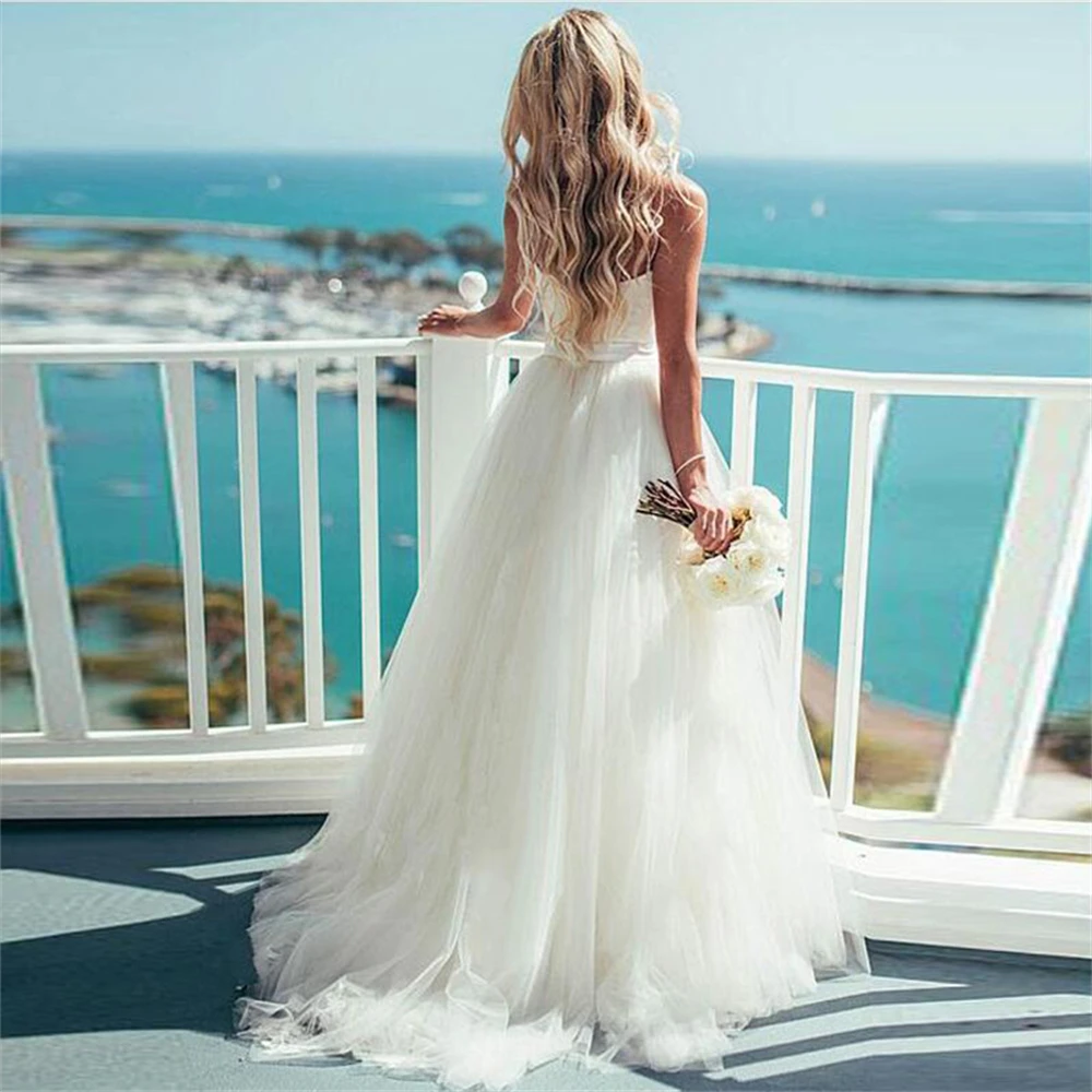 ZJ9086 White Ivory Beach Wedding Dress Lace Bridal Dress Backless Spaghetti Straps Wedding Plus Size Satin