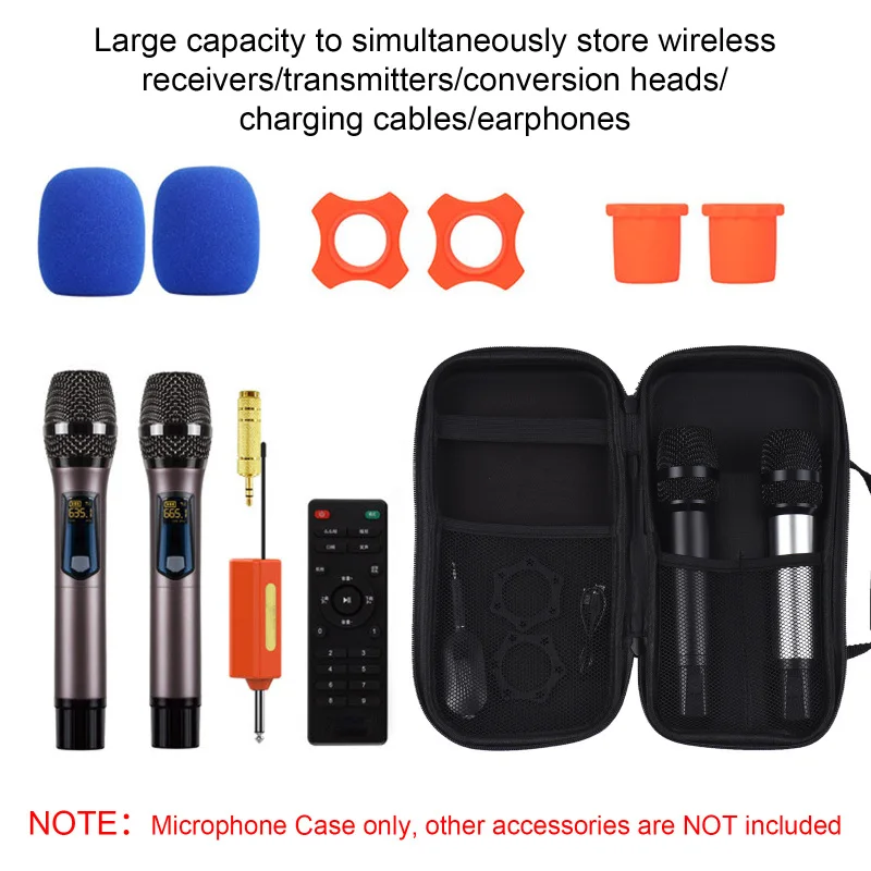 Microphone Case Dual Microphones Carrying Bag Mic Bag Storage Box Case Water-resistant Shock-proof for Storing 2 Microphones