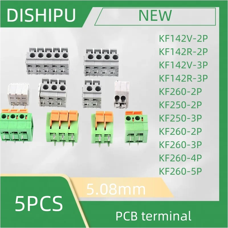 

5pcs KF142V KF142R-2P KF142V-3P KF142R-3P KF260-2P KF250-2P KF250-3P KF260-2P KF260 KF260-4P KF260-5P sub 5.08mm PCB terminal