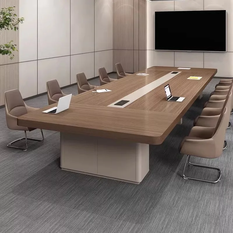 Long Conference Table Modern Minimalist Office Desk Set Rectangular Reception Table for Meetings and Business Discussions