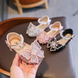 Girls Sequin Lace Bow Kids Shoes Girls Cute Pearl Princess Dance Single Casual Shoe 2022 New Children's Party Wedding Shoes